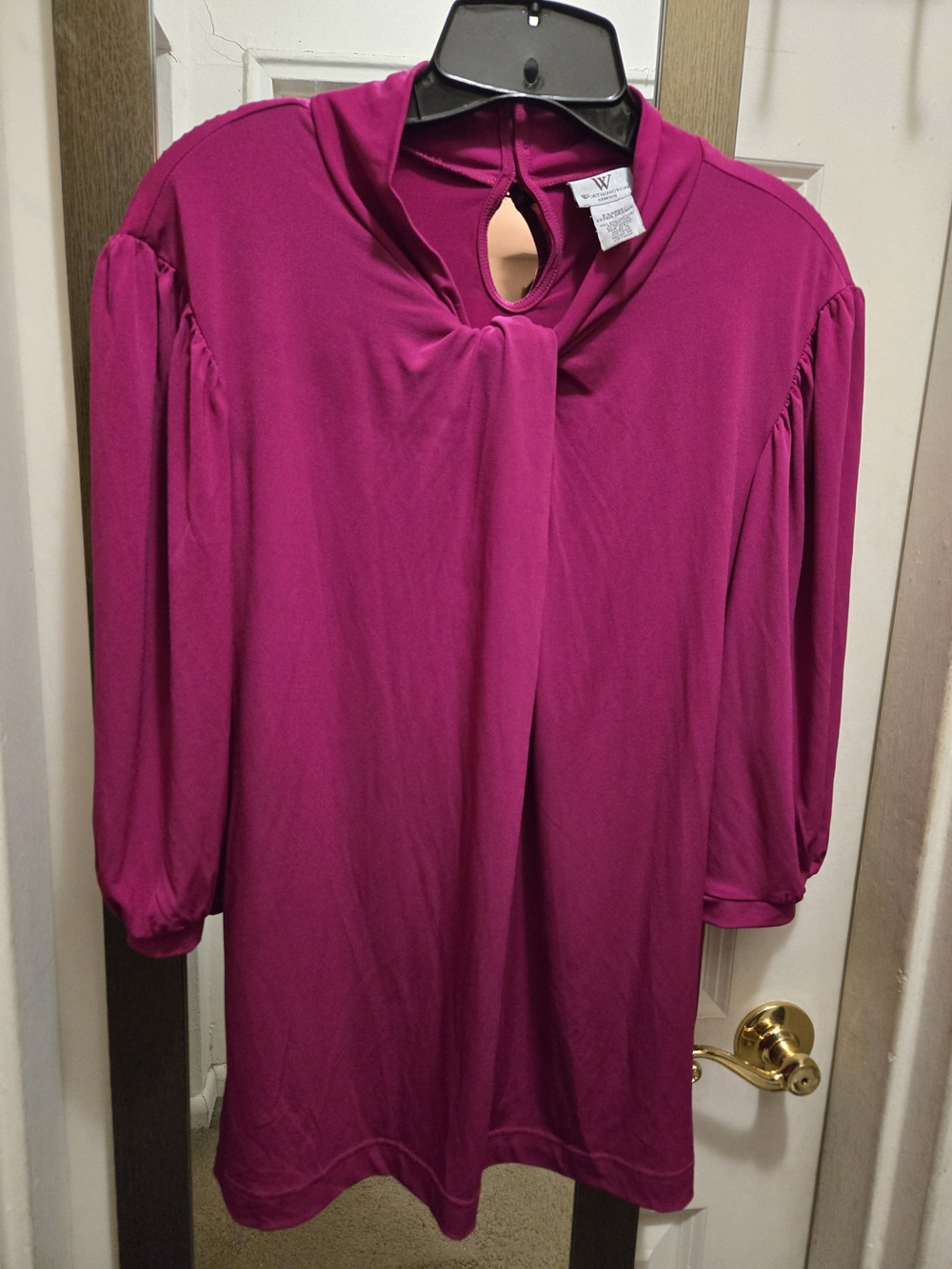 Worthington Magenta Keyhole Long-Sleeve Blouse